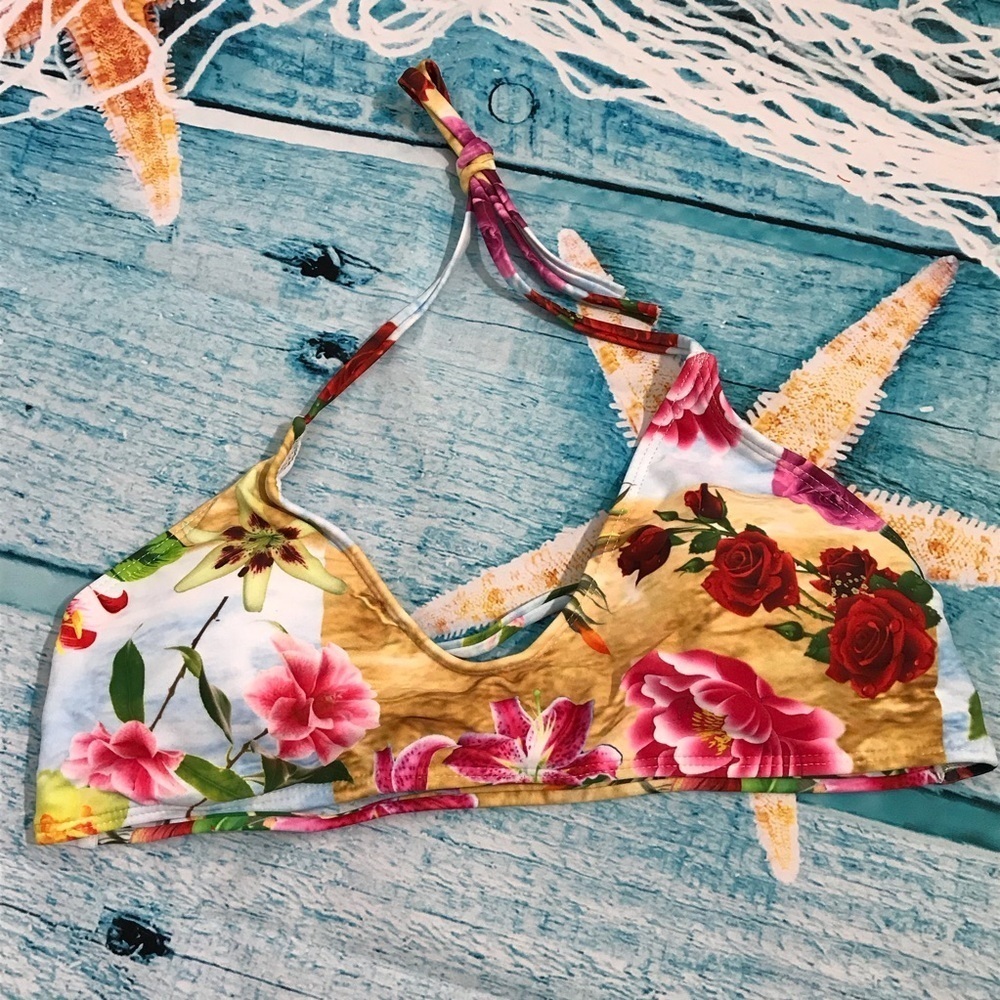 Floral neck tie strappy bikini swimsuit - Picture 5 of 8